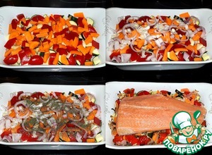 Запечённый лосось с рисом и овощами